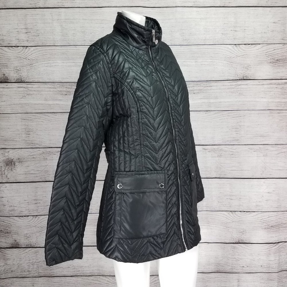 NWT Via Spiga Quilted Jacket Black Cargo Utility Zig Zag Zip up Pockets Large L